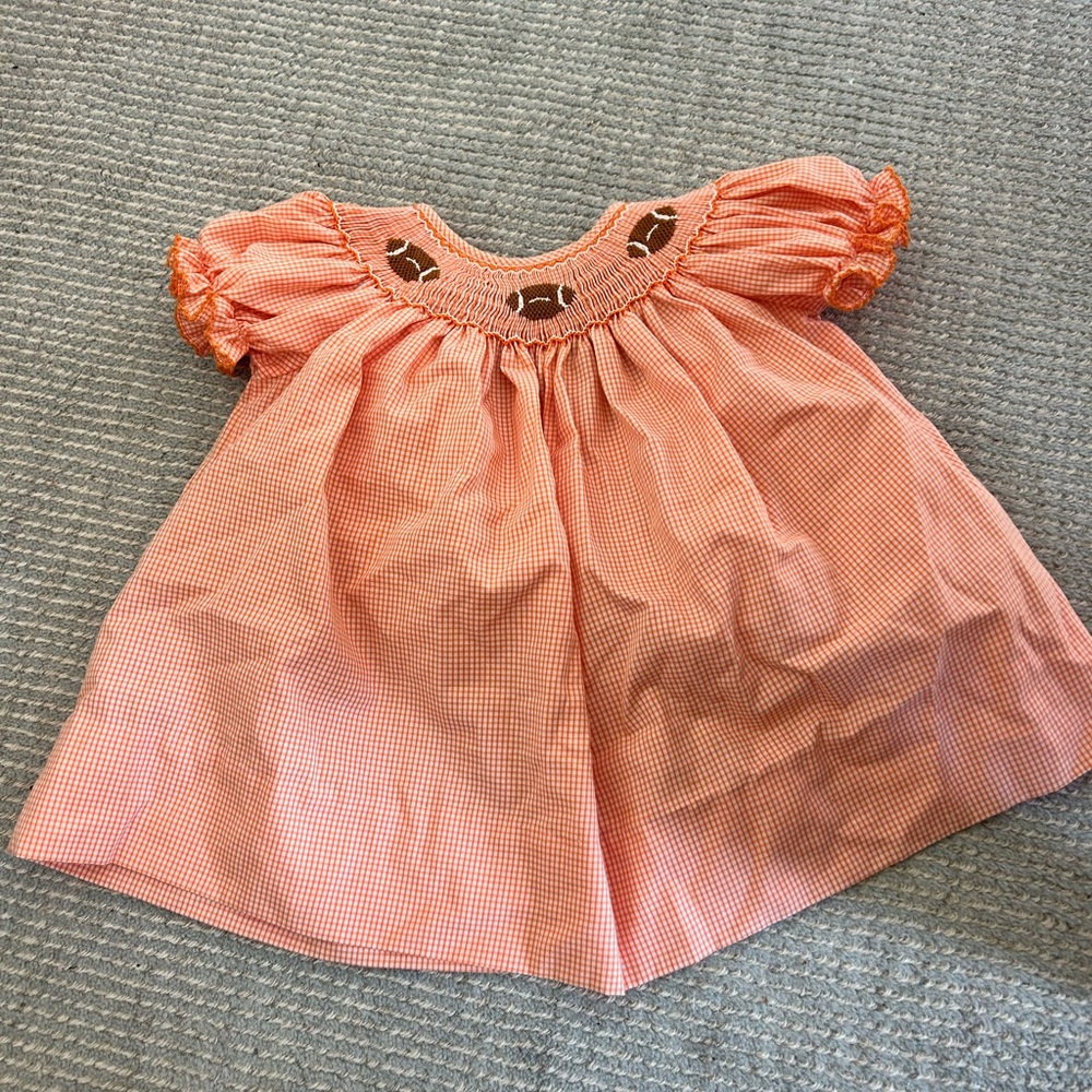 Smocked Orange Gingham Short-Sleeve Kids Dress